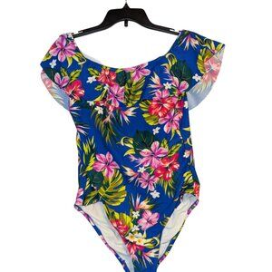 Kona Sol Off-The-Shoulder Floral One-Piece Swimsuit With Flounce Sleeves & Tropi